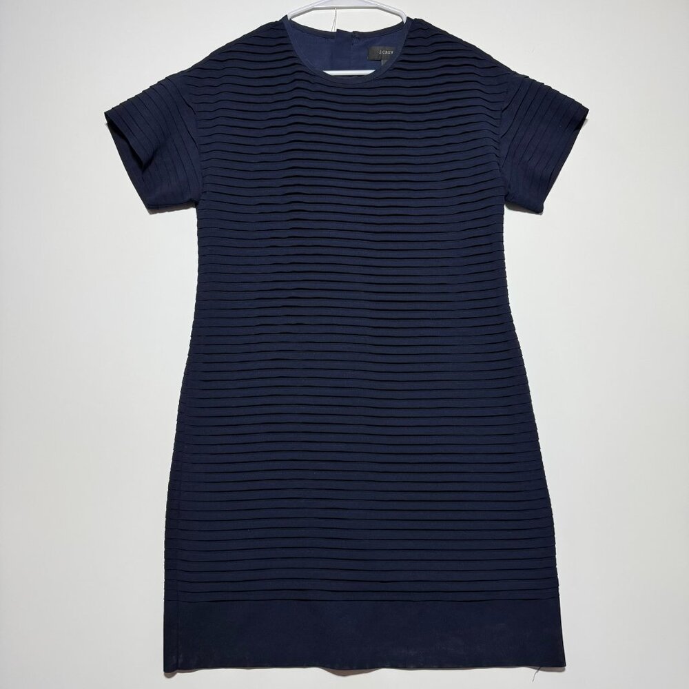 J. Crew Navy Short Sleeve Pin Tuck Pleated Chiffon Fully Lined Shift Dress Size4